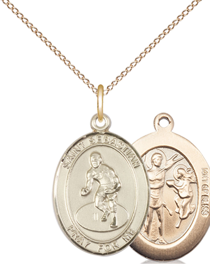 14kt Gold Filled Saint Sebastian Wrestling Pendant on a 18 inch Gold Filled Light Curb chain