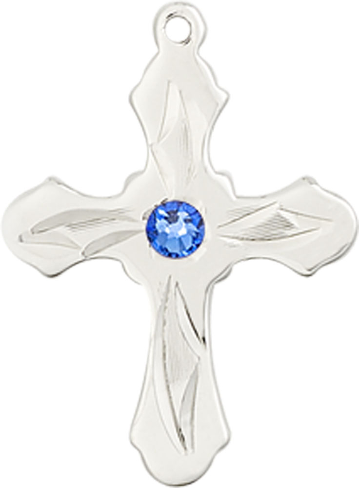 Sterling Silver Cross Medal with a 3mm Sapphire Swarovski stone