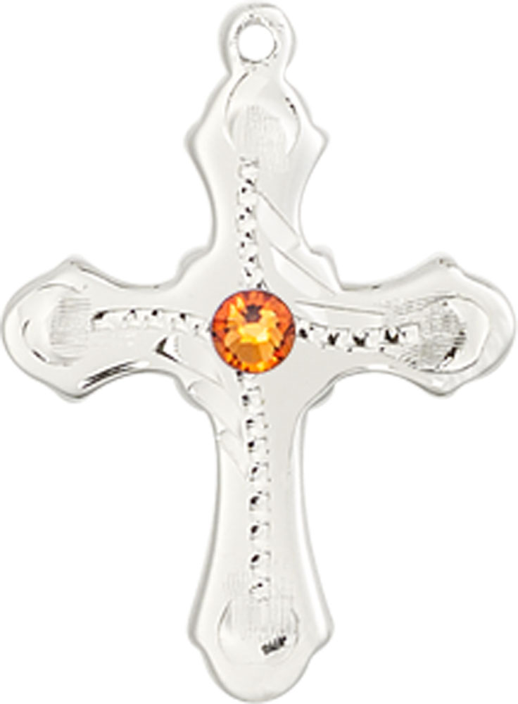 Sterling Silver Cross Medal with a 3mm Topaz Swarovski stone