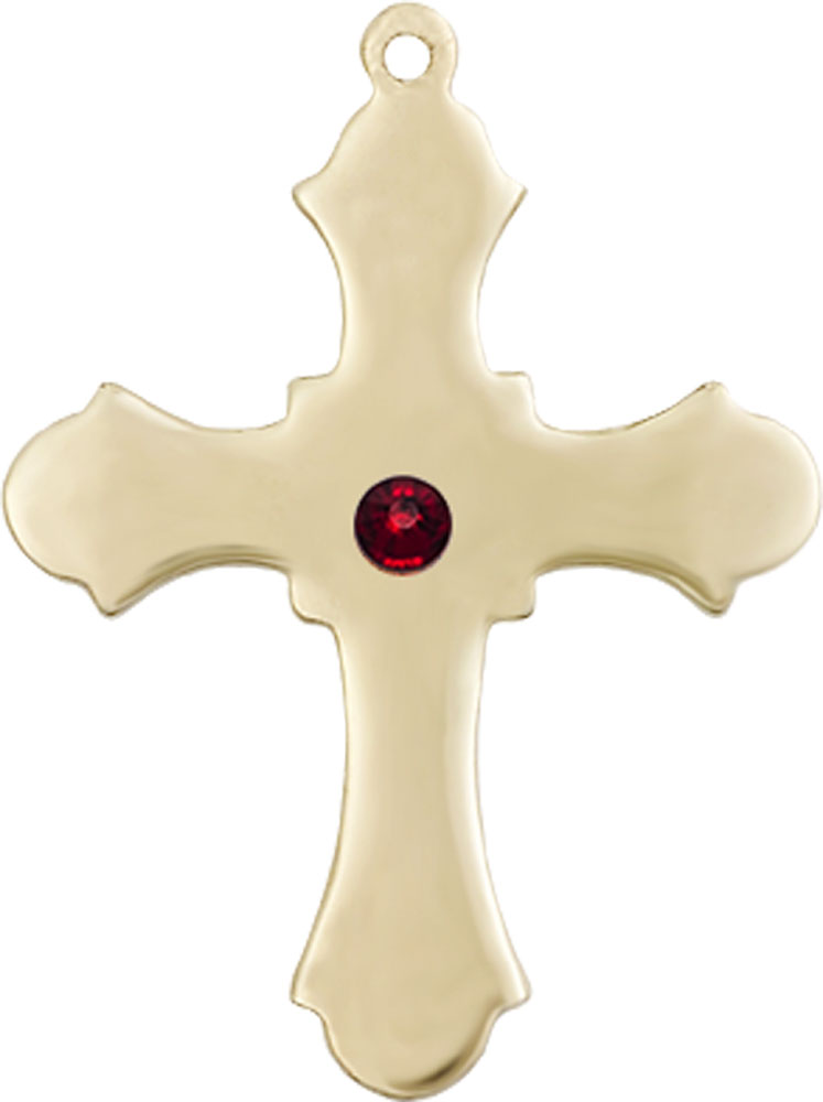 14kt Gold Filled Cross Medal with a 3mm Garnet Swarovski stone