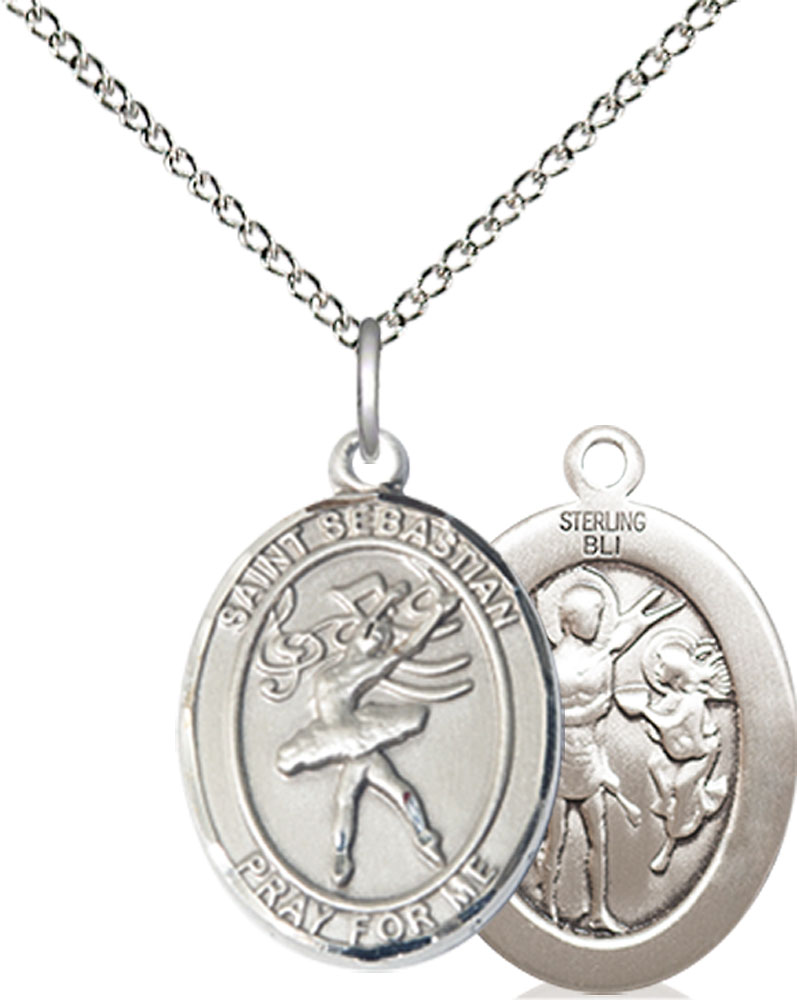 Sterling Silver Saint Sebastian Dance Pendant on a 18 inch Sterling Silver Light Curb chain