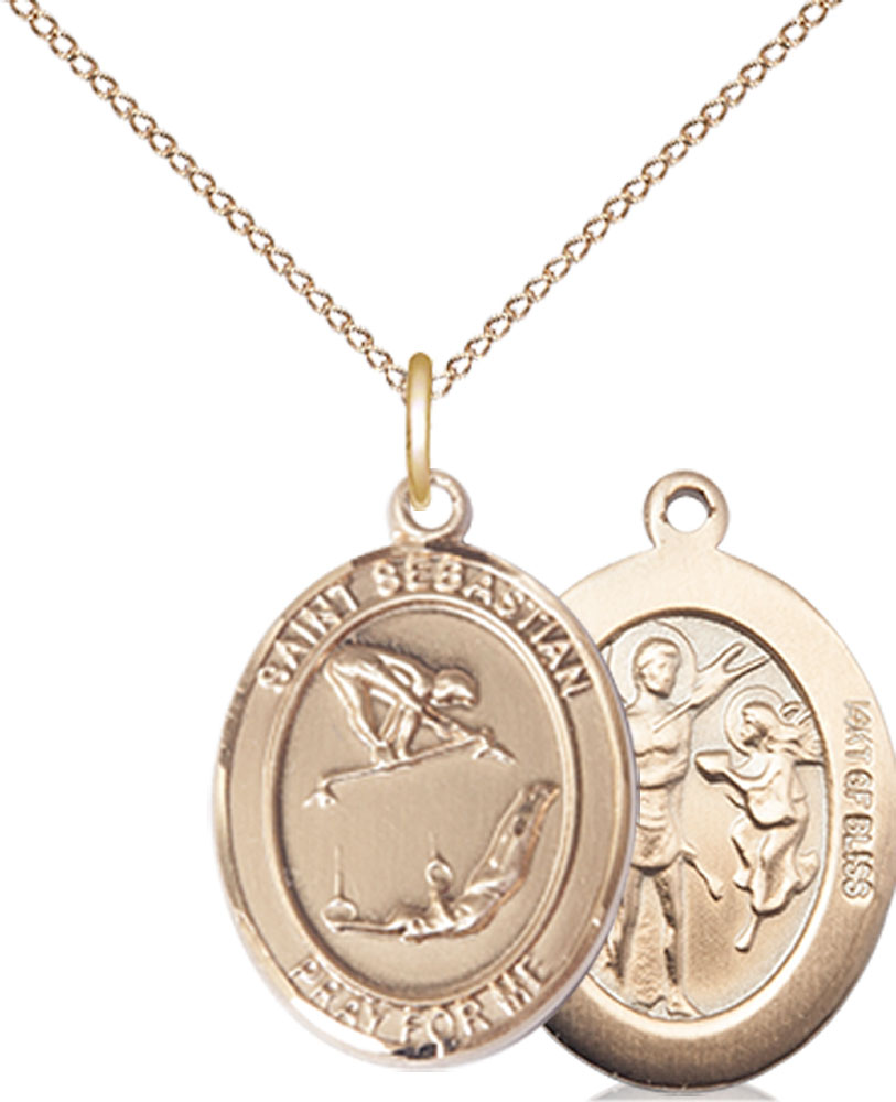 14kt Gold Filled Saint Sebastian Gymnastics Pendant on a 18 inch Gold Filled Light Curb chain
