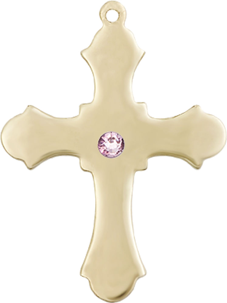 14kt Gold Cross Medal with a 3mm Light Amethyst Swarovski stone