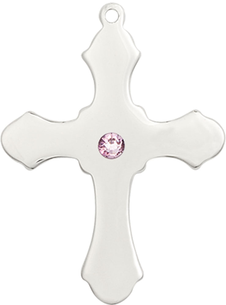 Sterling Silver Cross Medal with a 3mm Light Amethyst Swarovski stone