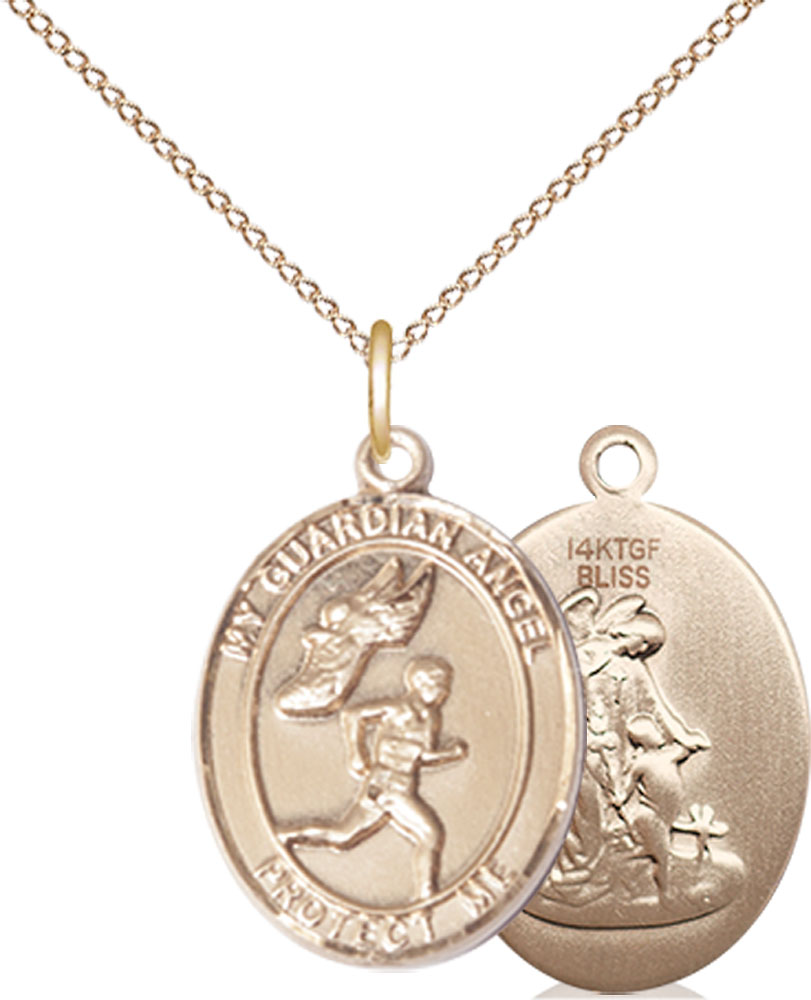 14kt Gold Filled Guardian Angel Track&amp;Field-Men Pendant on a 18 inch Gold Filled Light Curb chain