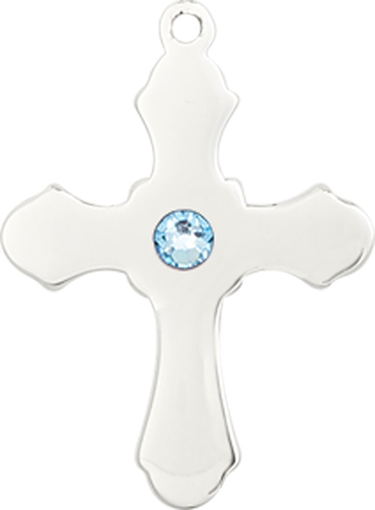Sterling Silver Cross Medal with a 3mm Aqua Swarovski stone