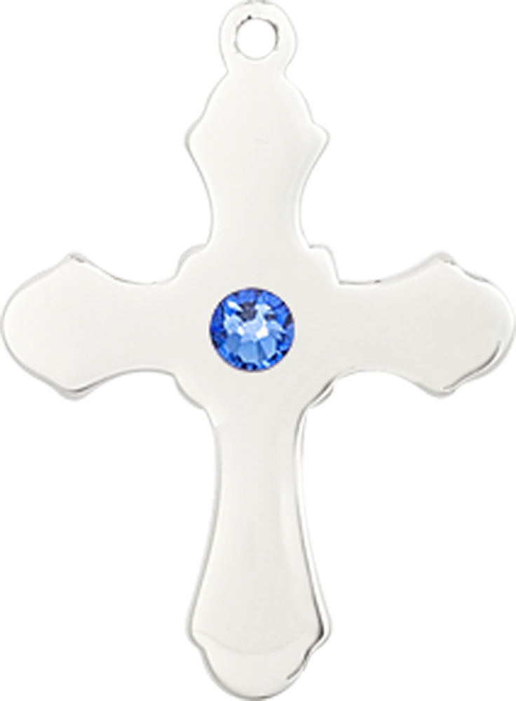 Sterling Silver Cross Medal with a 3mm Sapphire Swarovski stone
