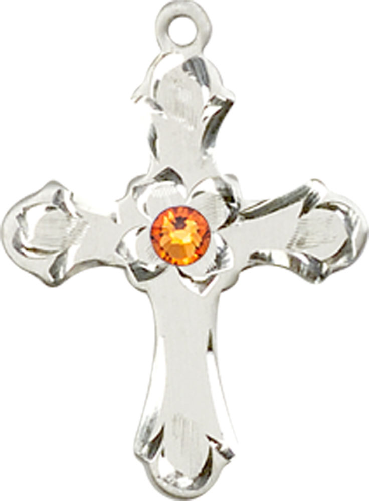 Sterling Silver Cross Medal with a 3mm Topaz Swarovski stone