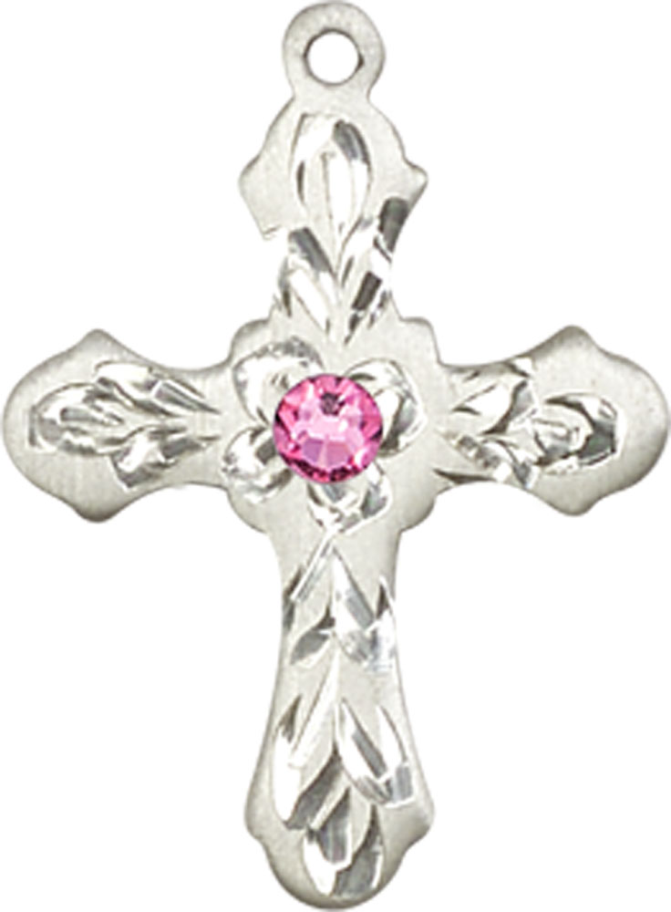 Sterling Silver Cross Medal with a 3mm Rose Swarovski stone