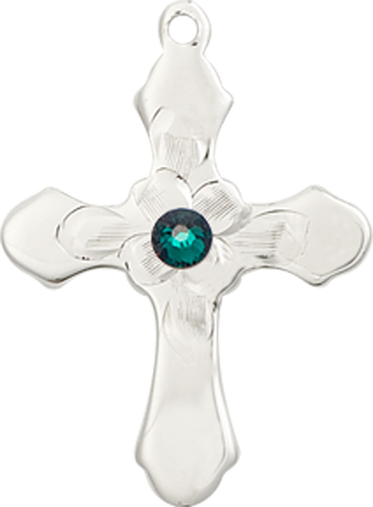Sterling Silver Cross Medal with a 3mm Emerald Swarovski stone