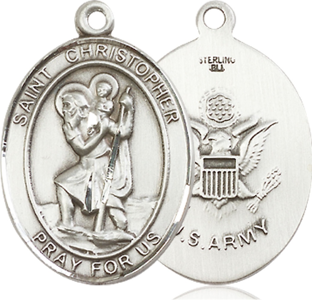 Sterling Silver Saint Christopher Army Medal