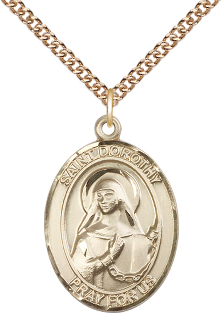 14kt Gold Filled Saint Dorothy Pendant on a 24 inch Gold Filled Heavy Curb chain