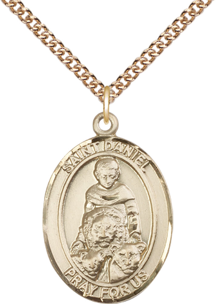 14kt Gold Filled Saint Daniel Pendant on a 24 inch Gold Filled Heavy Curb chain