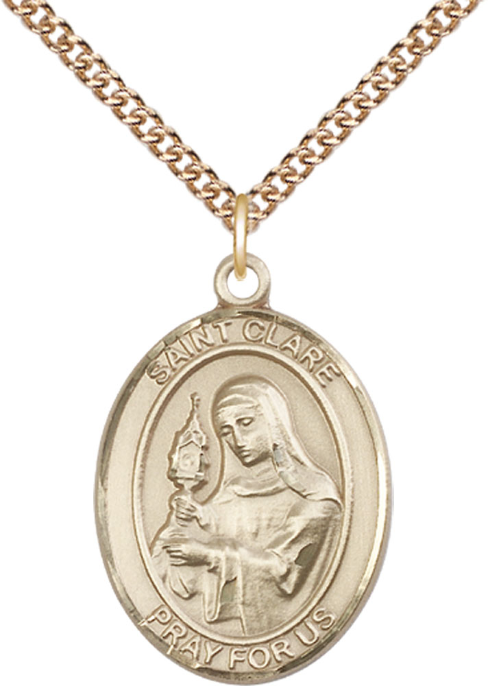 14kt Gold Filled Saint Clare of Assisi Pendant on a 24 inch Gold Filled Heavy Curb chain