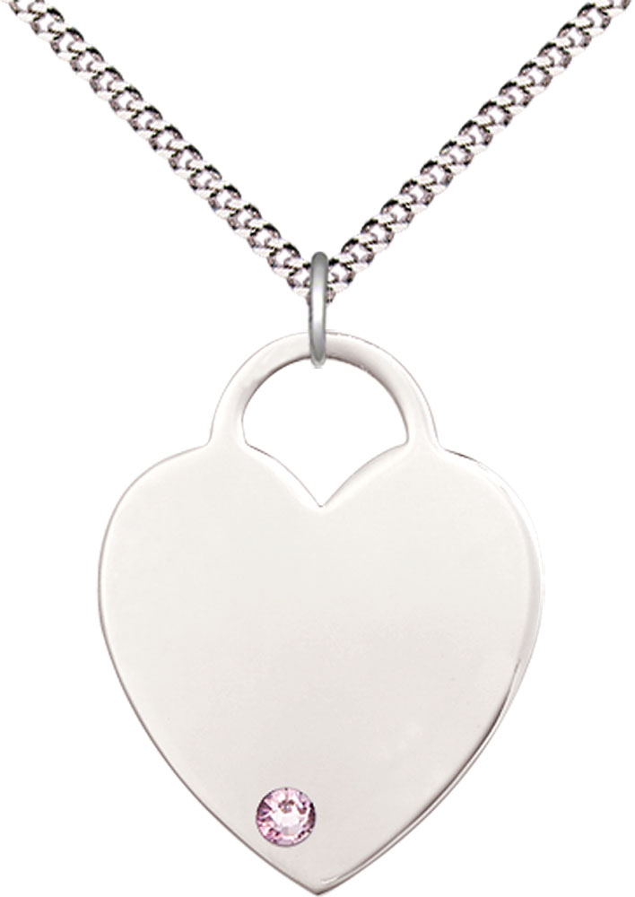 Sterling Silver Heart Pendant with a 3mm Light Amethyst Swarovski stone on a 18 inch Light Rhodium Light Curb chain