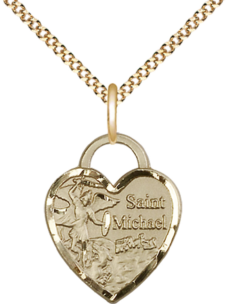 14kt Gold Filled Saint Michael the Archangel Pendant on a 18 inch Gold Plate Light Curb chain