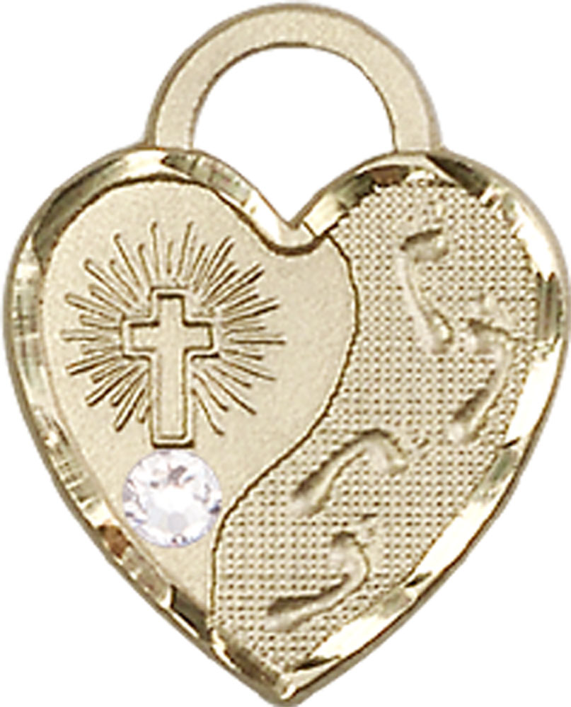 14kt Gold Filled Footprints Heart Medal with a 3mm Crystal Swarovski stone