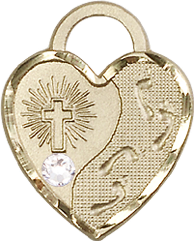 14kt Gold Footprints Heart Medal with a 3mm Crystal Swarovski stone