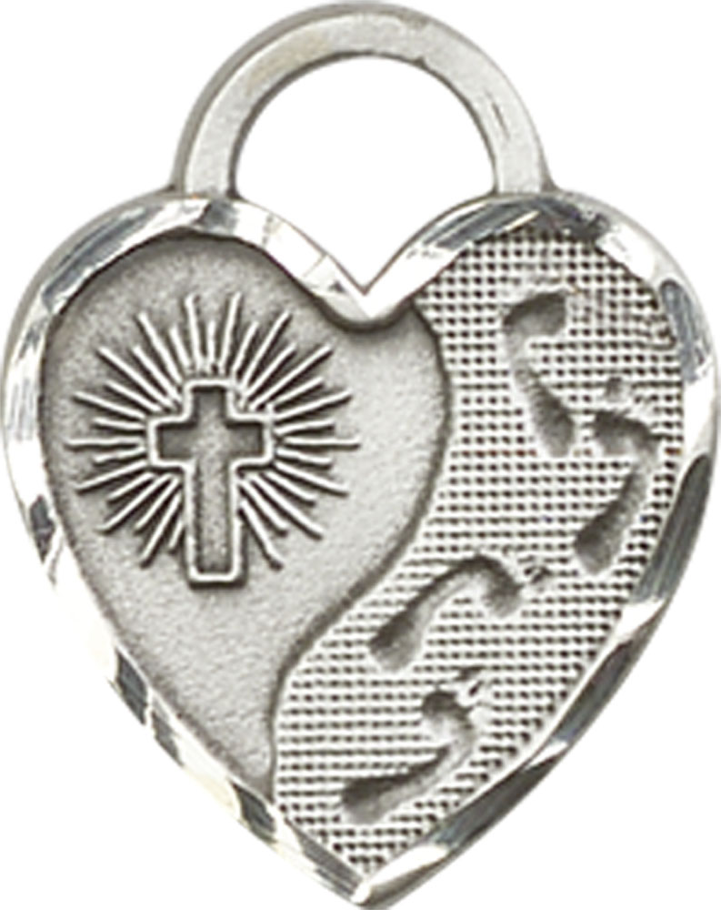 Sterling Silver Footprints Heart Medal