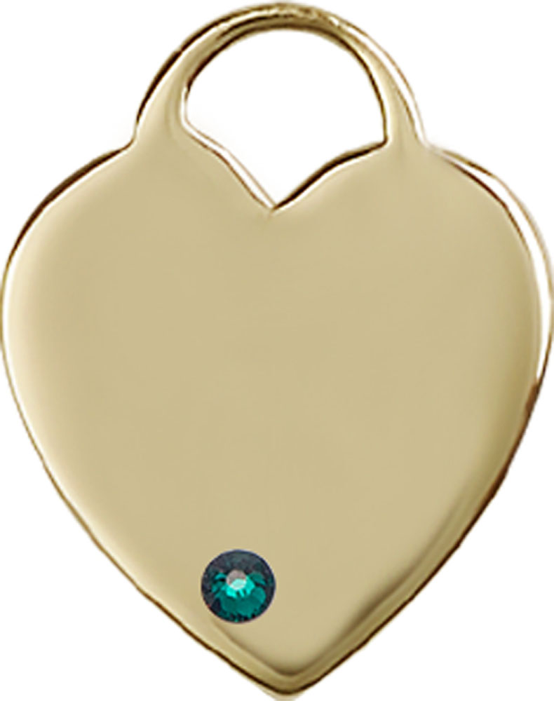 14kt Gold Heart Medal with a 3mm Emerald Swarovski stone