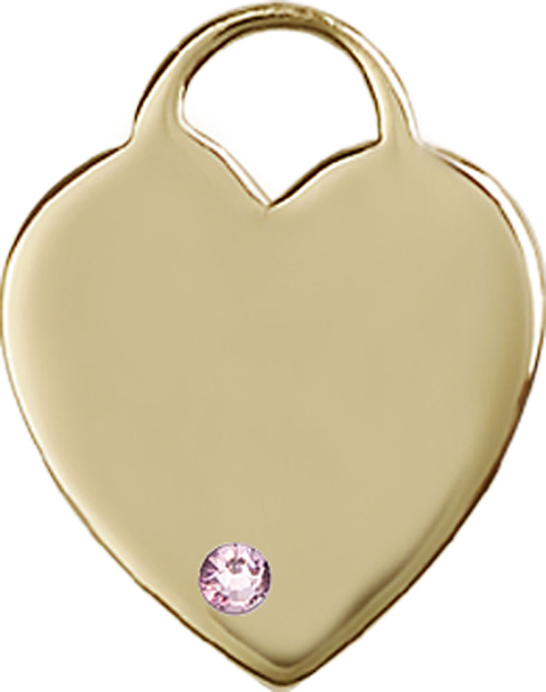 14kt Gold Heart Medal with a 3mm Light Amethyst Swarovski stone