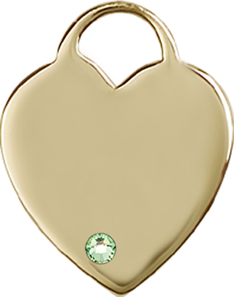 14kt Gold Heart Medal with a 3mm Peridot Swarovski stone