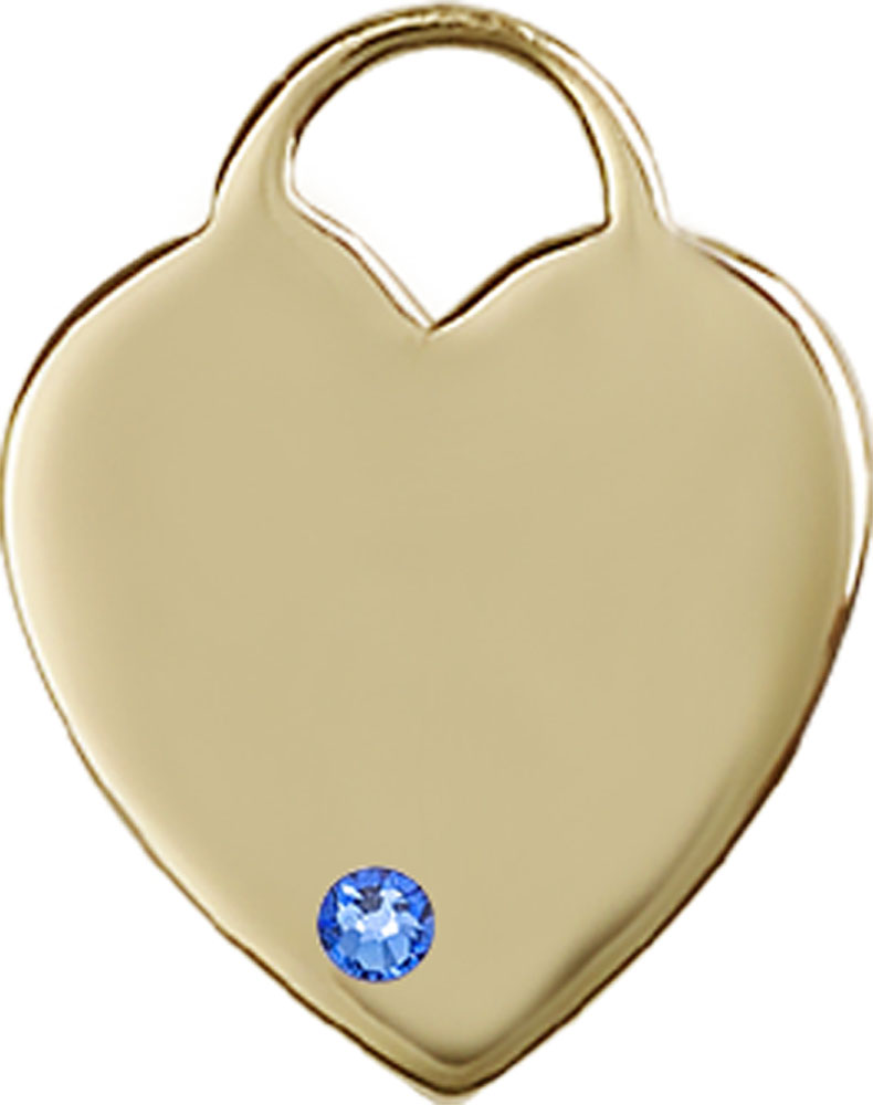 14kt Gold Heart Medal with a 3mm Sapphire Swarovski stone