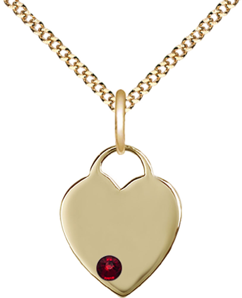 14kt Gold Filled Heart Pendant with a 3mm Garnet Swarovski stone on a 18 inch Gold Plate Light Curb chain