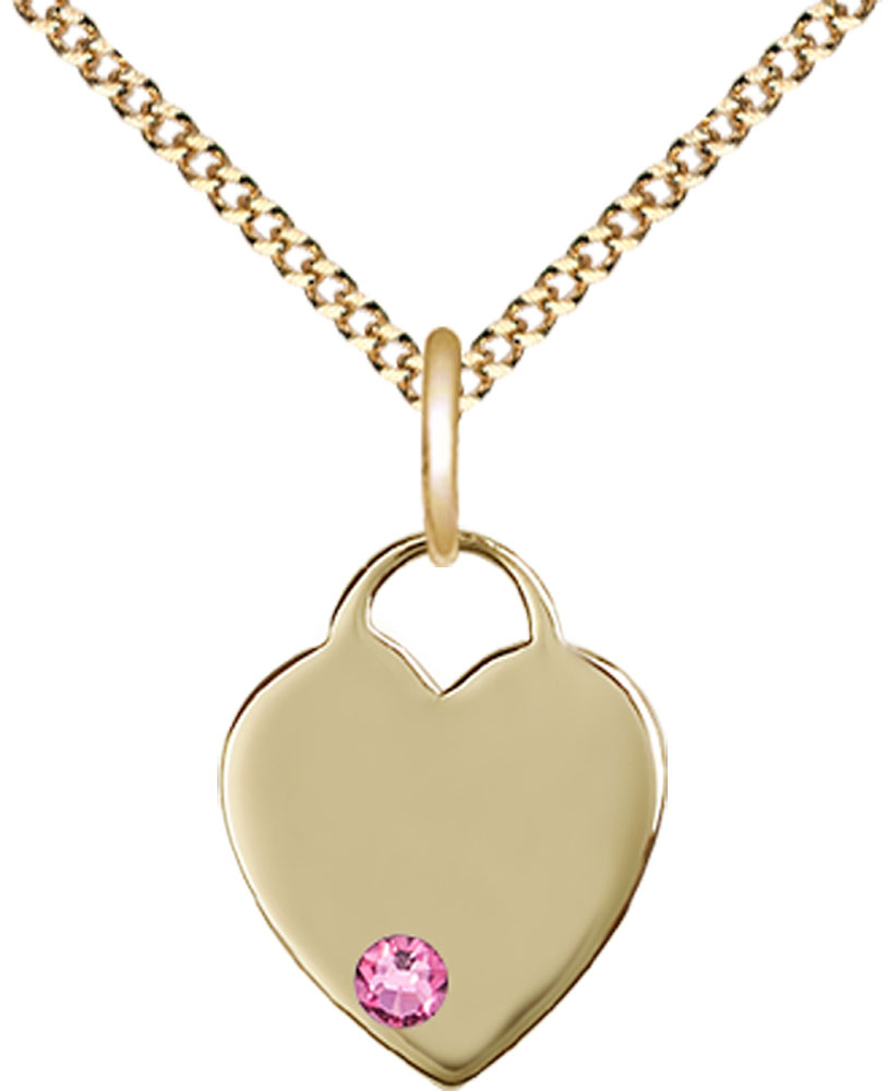 14kt Gold Filled Heart Pendant with a 3mm Rose Swarovski stone on a 18 inch Gold Plate Light Curb chain