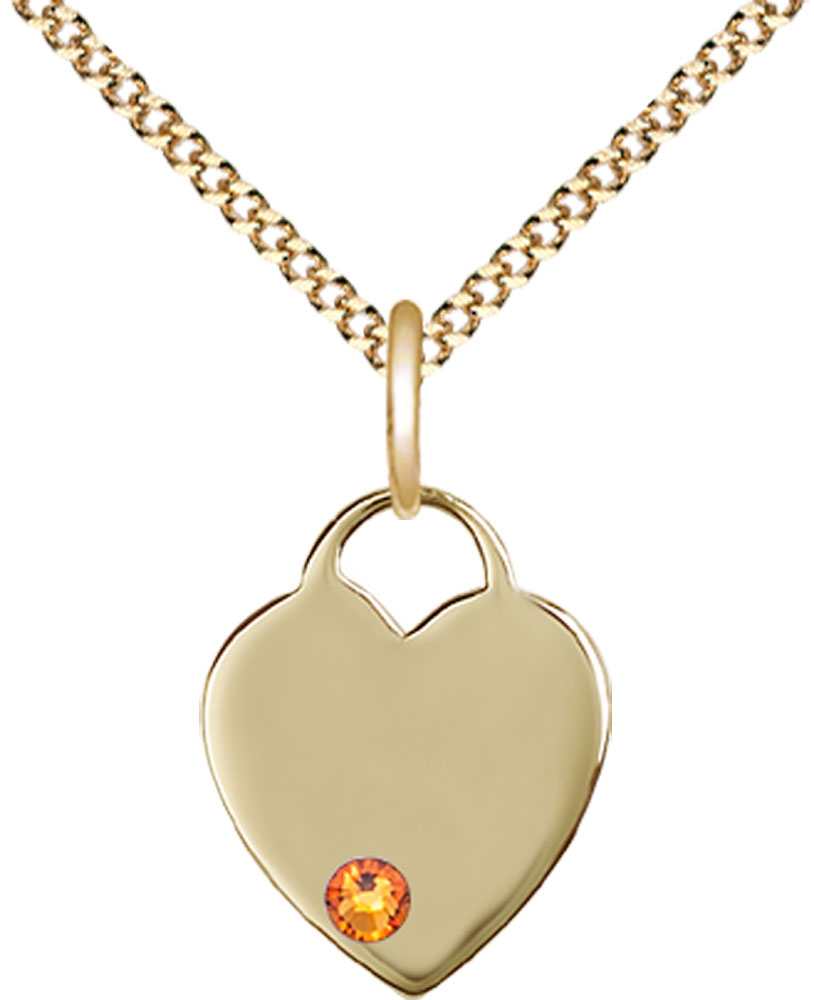 14kt Gold Filled Heart Pendant with a 3mm Topaz Swarovski stone on a 18 inch Gold Plate Light Curb chain