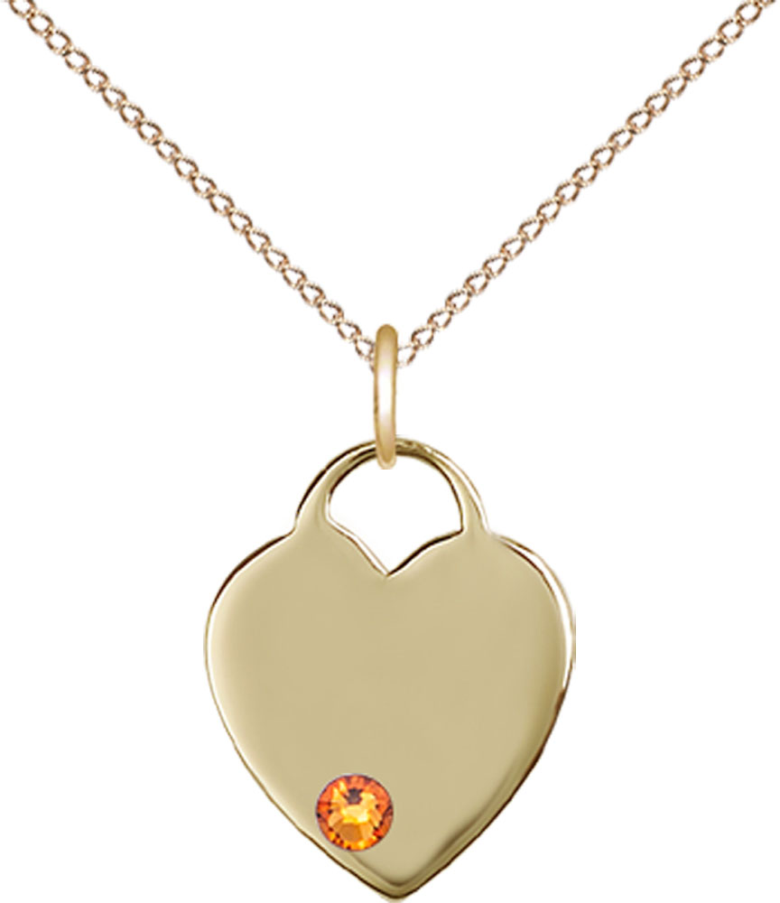 14kt Gold Filled Heart Pendant with a 3mm Topaz Swarovski stone on a 18 inch Gold Filled Light Curb chain