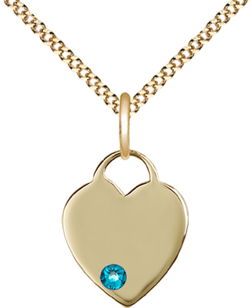 14kt Gold Filled Heart Pendant with a 3mm Zircon Swarovski stone on a 18 inch Gold Plate Light Curb chain