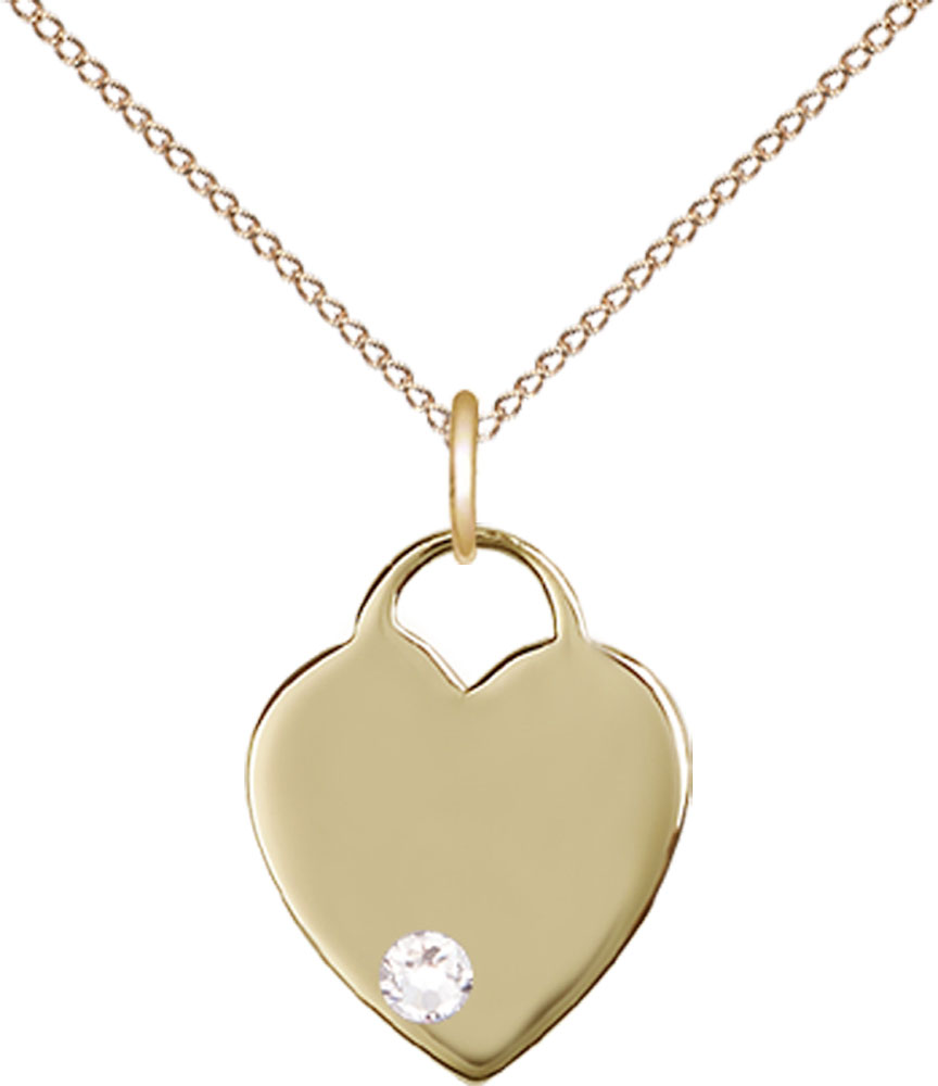 14kt Gold Filled Heart Pendant with a 3mm Crystal Swarovski stone on a 18 inch Gold Filled Light Curb chain