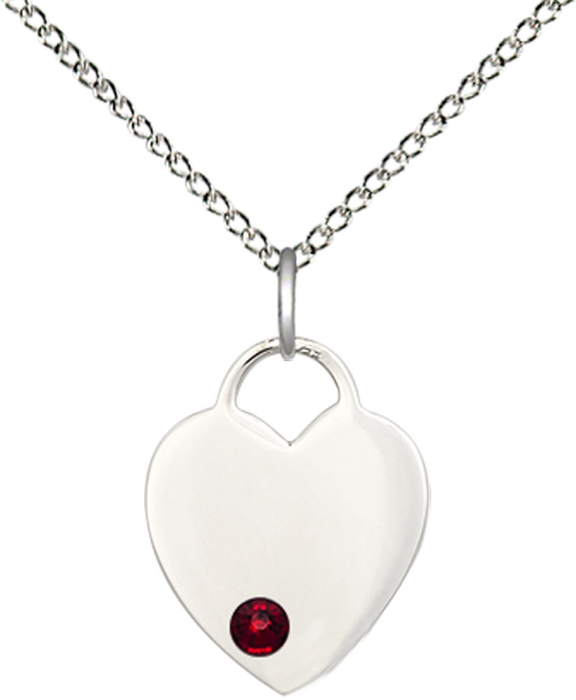 Sterling Silver Heart Pendant with a 3mm Garnet Swarovski stone on a 18 inch Sterling Silver Light Curb chain