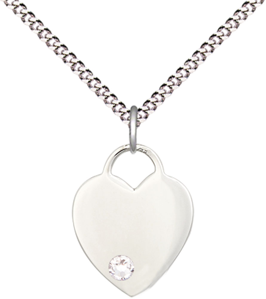 Sterling Silver Heart Pendant with a 3mm Crystal Swarovski stone on a 18 inch Light Rhodium Light Curb chain