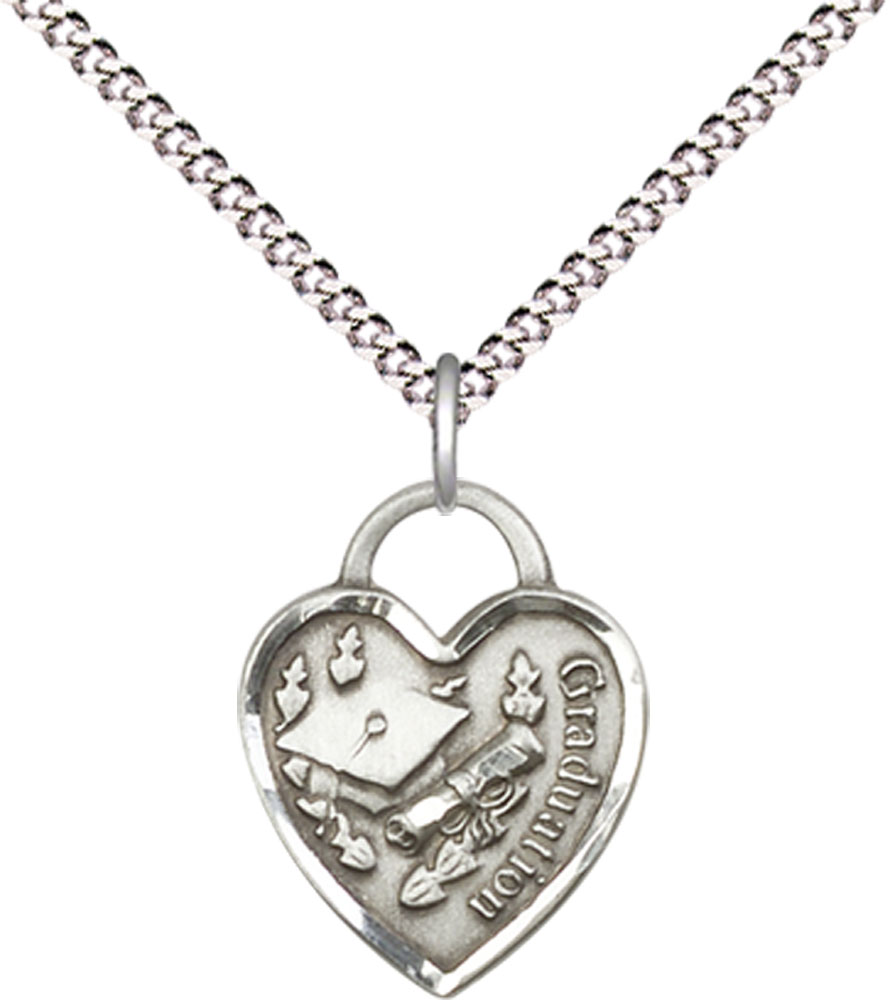 Sterling Silver Graduation Heart Pendant on a 18 inch Light Rhodium Light Curb chain