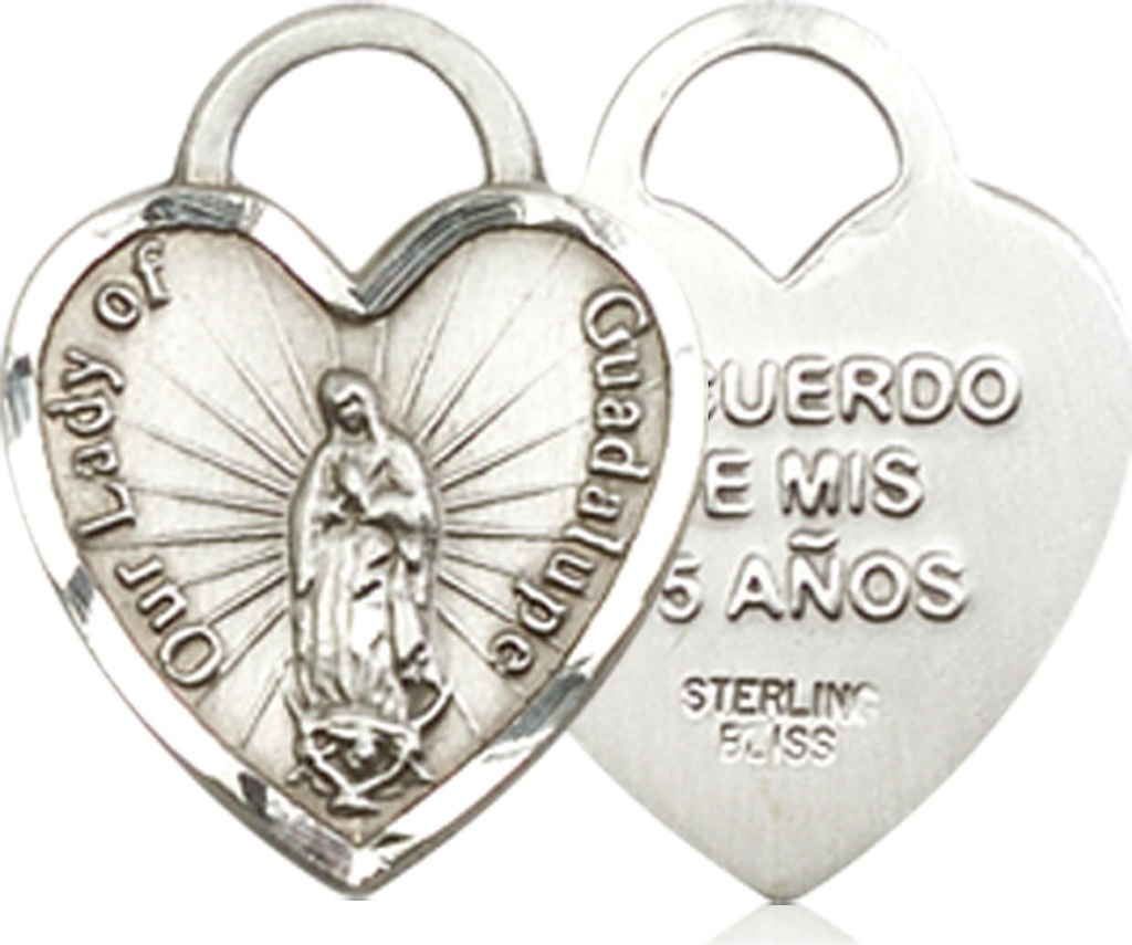 Sterling Silver Our Lady of Guadalupe Heart Medal
