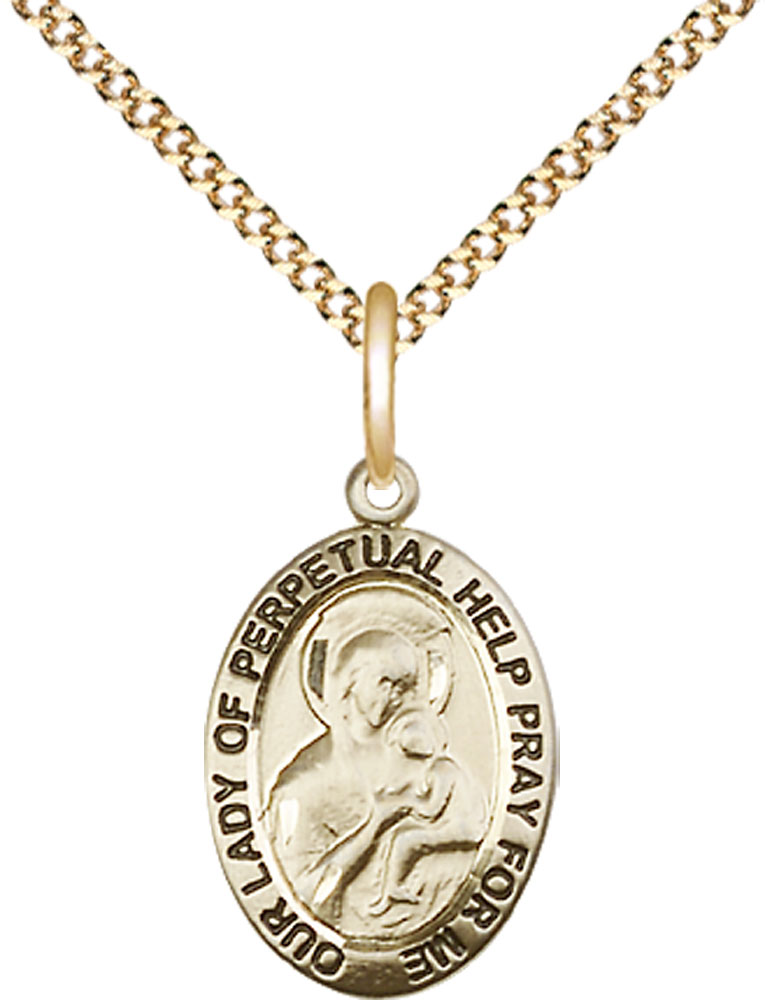 14kt Gold Filled Our Lady of Perpetual Help Pendant on a 18 inch Gold Plate Light Curb chain