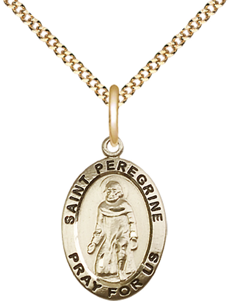 14kt Gold Filled Saint Peregrine Pendant on a 18 inch Gold Plate Light Curb chain