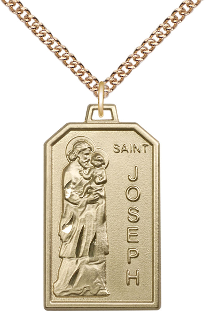 14kt Gold Filled Saint Jospeh Pendant on a 24 inch Gold Filled Heavy Curb chain