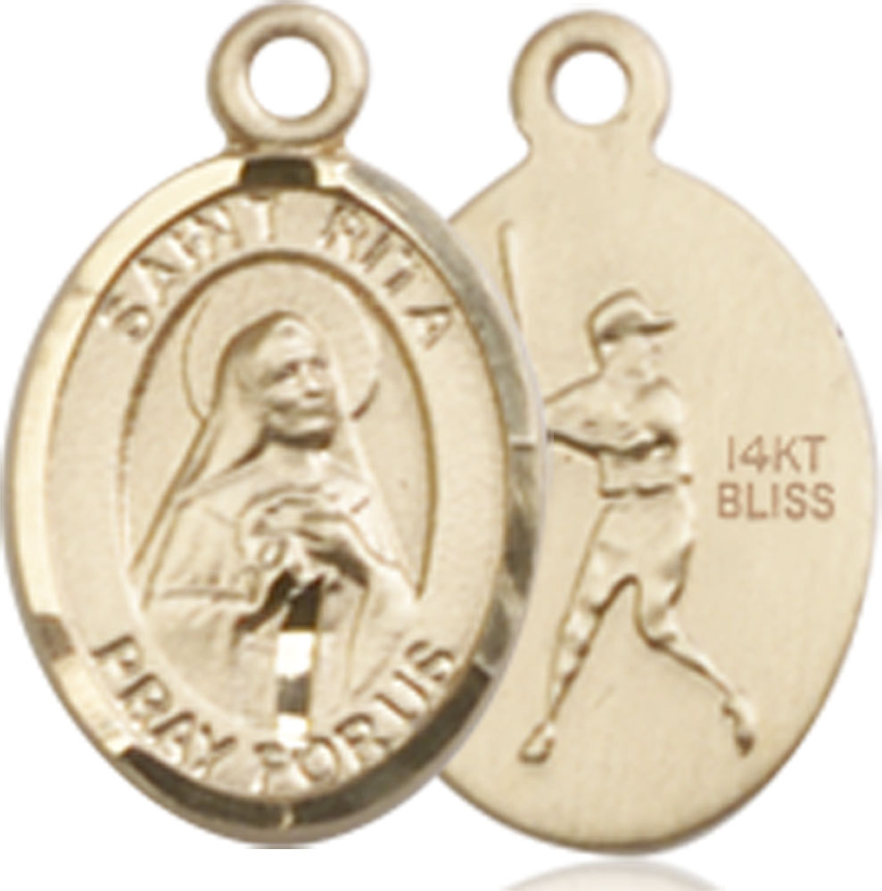 14kt Gold Saint Rita Baseball Medal