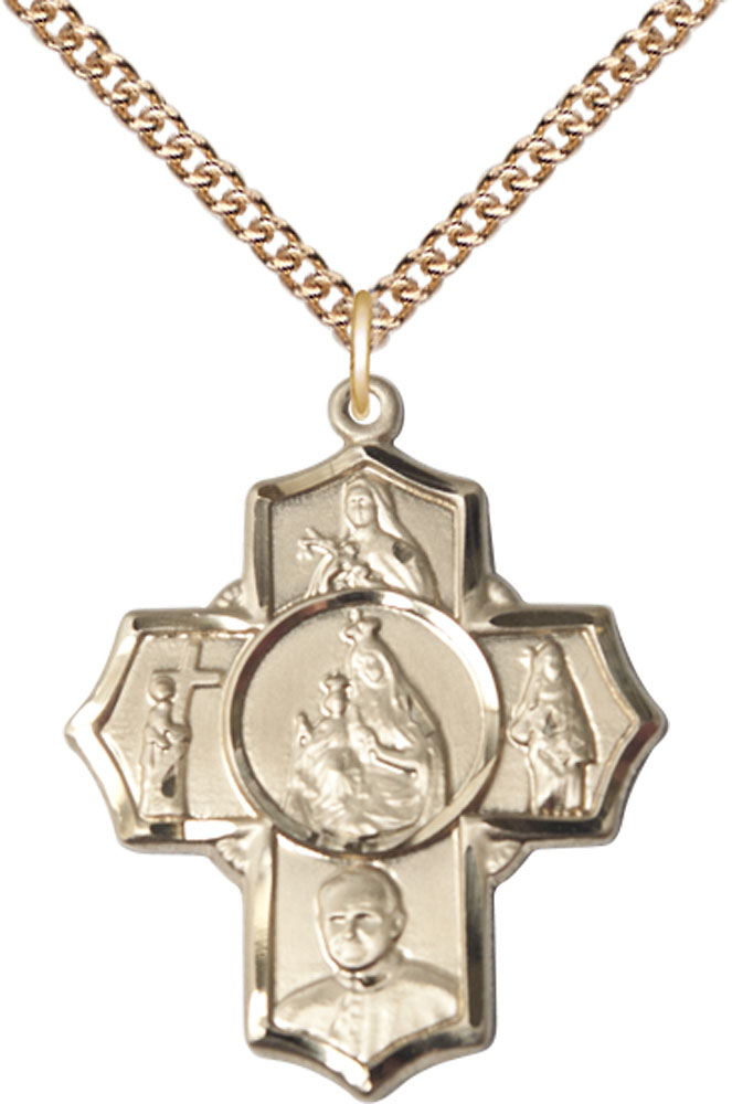14kt Gold Filled Carmelite 4-Way Pendant on a 24 inch Gold Filled Heavy Curb chain