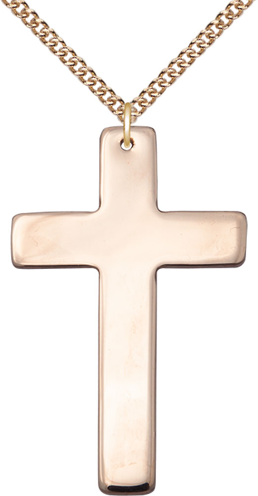 14kt Gold Filled Cross Pendant on a 24 inch Gold Filled Heavy Curb chain