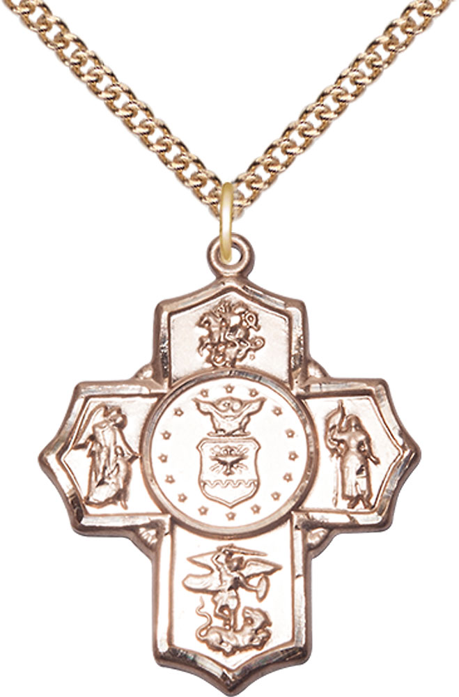 14kt Gold Filled 5-Way Air Force Pendant on a 24 inch Gold Filled Heavy Curb chain