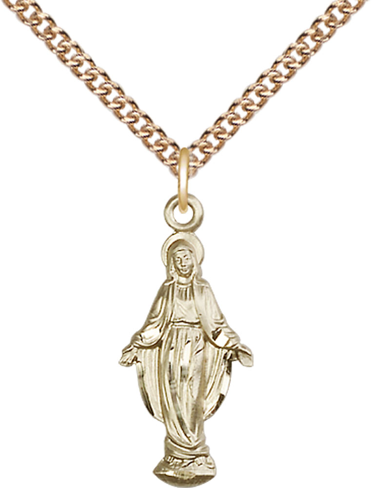 14kt Gold Filled Miraculous Pendant on a 24 inch Gold Filled Heavy Curb chain