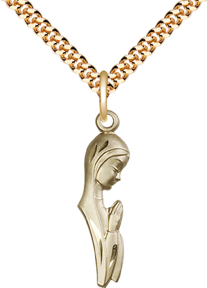 14kt Gold Filled Madonna Pendant on a 24 inch Gold Plate Heavy Curb chain