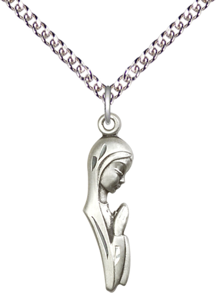 Sterling Silver Madonna Pendant on a 24 inch Sterling Silver Heavy Curb chain