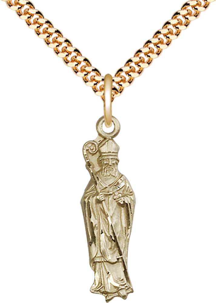 14kt Gold Filled Saint Patrick Pendant on a 24 inch Gold Plate Heavy Curb chain