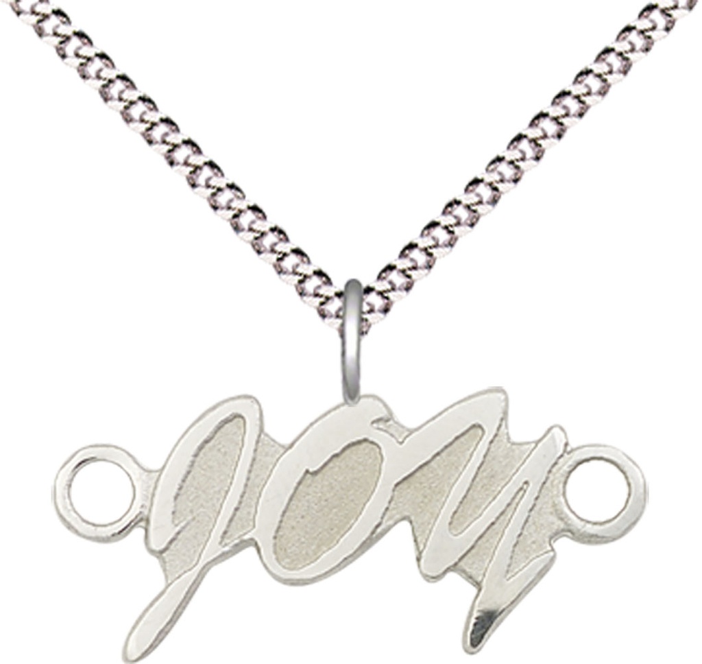 Sterling Silver Joy Pendant on a 18 inch Light Rhodium Light Curb chain