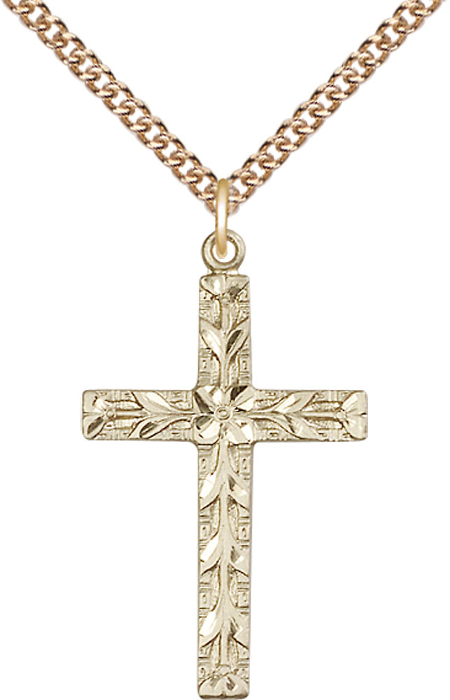 14kt Gold Filled Cross Pendant on a 24 inch Gold Filled Heavy Curb chain